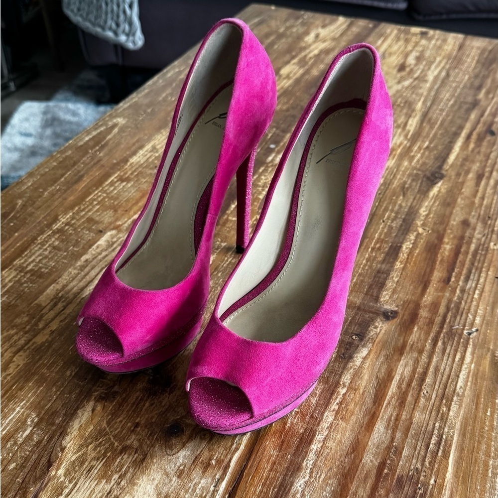 Brian Atwood FLORENCIA pink suede with glitter heels